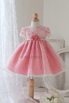 View detail information about 'Ivory/Coral Vintage Lace Infant Dress' - Flower Girl Baskets