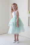 View detail information about 'White/Mint Satin Top Organza Layered Flower Girl Dress' - Flower Girl Dresses