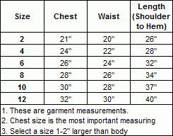 Size Chart for White/Gold Taffeta Pick-Up Flower Girl Dress with Sash